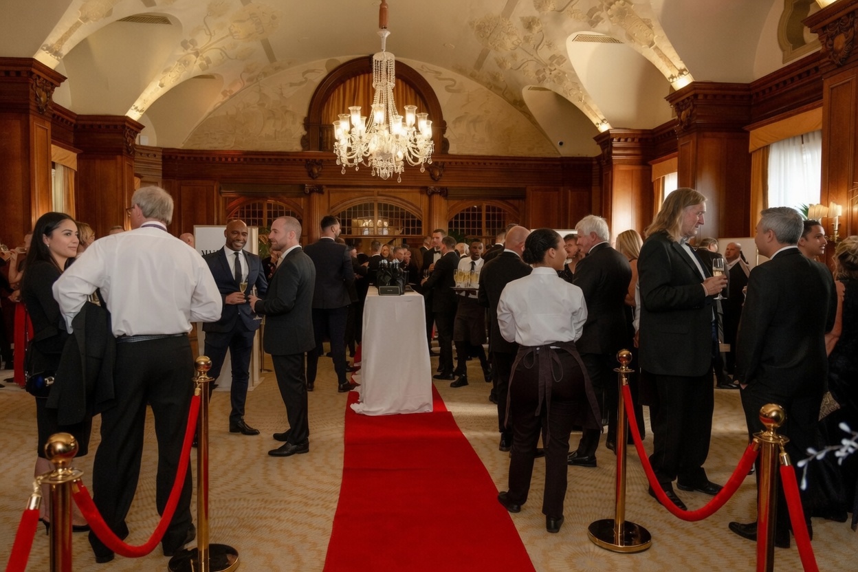 Guests mingling at the champagne reception