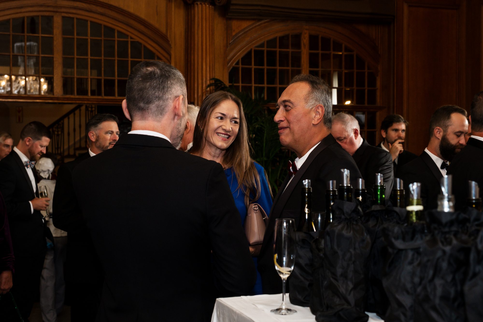 Conversation over the blind-tasting bottles